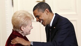 Dalia Grybauskaitė su Baracku Obama 2011 metais Var&scaron;uvoje