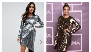 ASOS parduotuvės suknelės modelis (kairėje) ir Asta Valentaitė