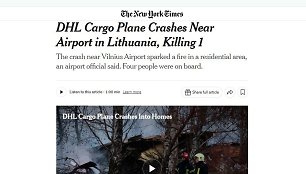 „The New York Times“ skelbia žinią apie Vilniuje nukritusį lėktuvą