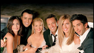 Serialo „Draugai“ aktoriai: Mattas LeBlancas, Courteney Cox, Matthew Perry, Davidas Schwimmeris, Lisa Kudrow ir Jennifer Aniston