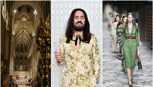 „Gucci“ kūrybos vadovas Alessandro Michele (centre)