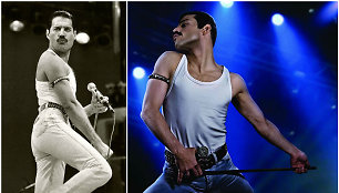 Tikrasis Freddie Mercury (kairėje) ir jį filme „Bohemian Rhapsody“ įkūnijęs Rami Malekas