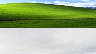 Montažo vir&scaron;uje - Windows XP ekrano užsklanda, apačioje - vynuogynu virtusi kalva