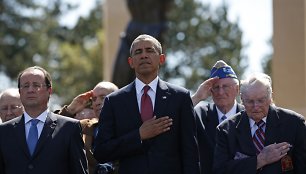 Barackas Obama, Francois Hollande\'as ir išsilaipinimo Normandijoje veteranai