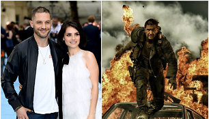 Tomas Hardy su žmona Charlotte Riley ir filme „Pašėlęs Maksas. Įtūžio kelias“