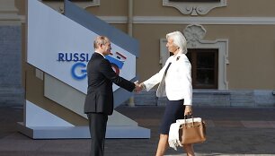 Rusijos prezidentas Vladimiras Putinas ir Tarptautinio Valiutos Fondo direktorė Christine Lagarde