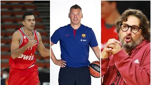 Kostas Sloukas, &Scaron;arūnas Jasikevičius ir Andrea Trinchieri