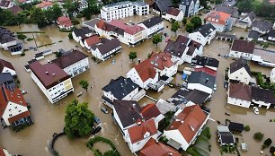 Užtvindytas Pasau miestas Bavarijoje, Vokietijoje