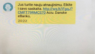 Įtartina SMS žinutė banko vardu