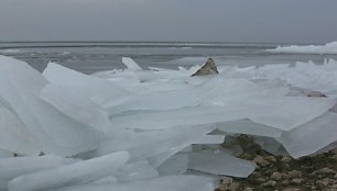 Vėjas pamaryje laužo ledus