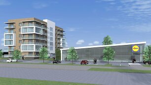 Taip atrodys &bdquo;Lidl&ldquo; projektuojamas daugiabutis ir parduotuvė &Scaron;iaurės prospekte, Klaipėdoje