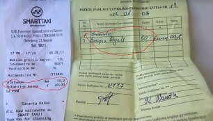 Čekiai, įrodantys, kiek &scaron;vedui kainavo taksi paslaugos Kaune