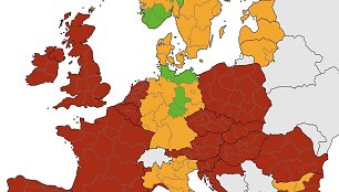 ECDC žemėlapis, paskelbtas spalio 16 d.
