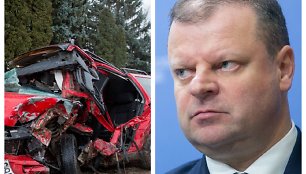 Automobilis po avarijos Marijampolė ir Saulius Skvernelis