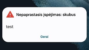 Gyventojams per klaidą išsiųstas perspėjimo pranešimas