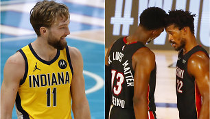 Domantas Sabonis ir Bamas Adebayo su Jimmy Butleriu