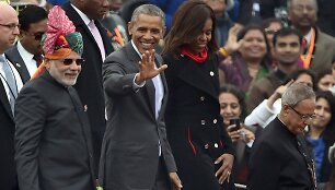 Indijos ministras pirmininkas Narenda Modi ir JAV prezidentas Barackas Obama su žmona Michelle