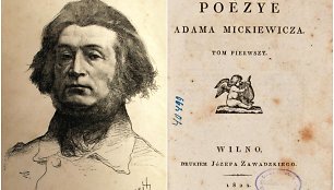 Poetas Adomas Mickevičius ir jo pirmosios knygos antraštinis puslapis