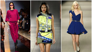 Iš kairės: „Gucci“, Mary Katrantzou, „Saint Laurent“ suknelės