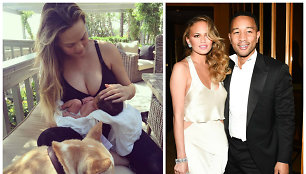 Chrissy Teigen parodė pirmą savo ir dainininko Johno Legendo dukrelės Lunos nuotrauką