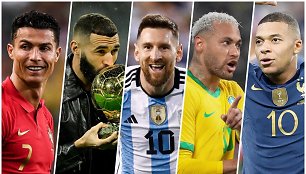 Cristiano Ronaldo, Karimas Benzema, Lionelis Messi, Neymaras ir Kylianas Mbappe