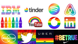 Įmonių logotipai Pride mėnesiui paminėti