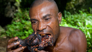 Yaffi genties vyras valgo mėsą