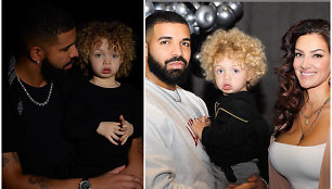 Drake'as su sūnumi Adoniu ir jo mama Sophie Brussaux