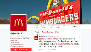 &bdquo;McDonald's&ldquo; paskyroje buvo atsiradusi D.Trumpą kritikuojanti žinutė