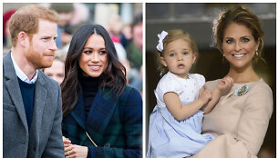 Sasekso hercogai princas Harry ir Meghan Markle, &Scaron;vedijos princesė Madeleine su dukra Leonore