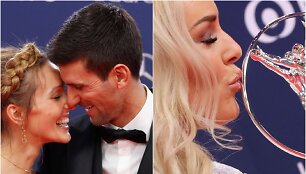 Novakas Džokovičius su žmona Jelena ir Lindsey Vonn