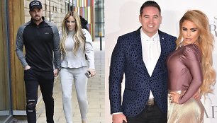 Katie Price su Carlu Woodsu (kairėje) ir Kieranu Hayleriu (dešinėje)