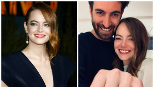 Aktorė Emma Stone su ra&scaron;ytoju ir režisieriumi Dave'u McCary