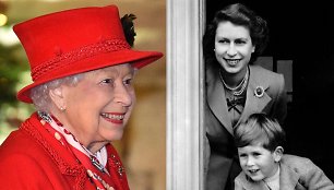 Karalienė Elizabeth II (2020 m. ir 1952 m. su sūnumi princu Charlesu)