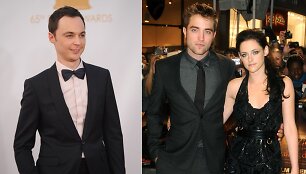 Jimas Parsonsas ir Robertas Pattinsonas su Kristen Stewart