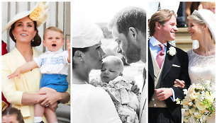 Kate Middleton, princas Louisas, Meghan Markle, Archie, princas Harry, Thomas Kingstonas ir Gabriella Windsor