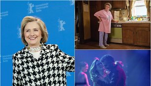 Hillary Clinton ir kadrai iš filmų „Hillbilly Elegy“ bei „Gloria Bell“