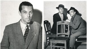 Antanas &Scaron;kėma apie 1950 m. ir ra&scaron;ytojas su V.Žukausku. Kabaretas &bdquo;Klumpė&ldquo; Vokietijoje apie 1949 m.