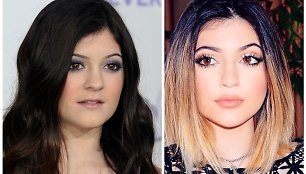 Kylie Jenner anksčiau (2011-ųjų vasarį) ir dabar (2014-ųjų balandį)