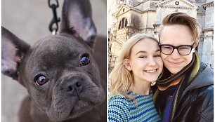Gabija Kavaliauskaitė su draugu Karoliu Jonu&scaron;u. &Scaron;alia &ndash; įamžintas Kenzo