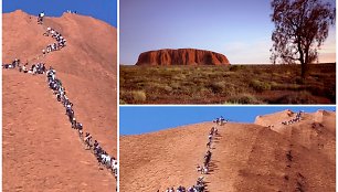 Turistų minios skuba ropštis į Uluru