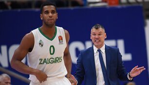 Eurolygos rungtynės tarp Maskvos CSKA &ndash; Kauno &bdquo;Žalgiris&ldquo;. &Scaron;arūnas Jasikevičius ir Brandonas Daviesas