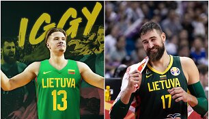 Jonas Valančiūnas (de&scaron;inėje) įsitikinęs, kad Ignas Brazdeikis Lietuvos rinktinei būtų reikalingas.