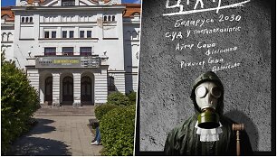 Vilniaus senasis teatras ir spektaklio &bdquo;Tikhari&ldquo; plakato eskizas baltarusių kalba