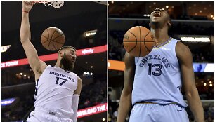 Jonas Valančiūnas ir Jarenas Jacksonas &ndash; &bdquo;Grizzlies&ldquo; jėga po krep&scaron;iais.
