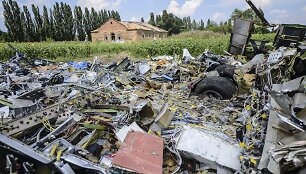 Numu&scaron;to &bdquo;Malaysia Airlines&ldquo; lėktuvo nuolaužos Donecke, Ukrainoje.