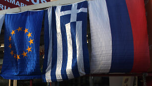 Europos Sąjungos, Graikijos ir Rusijos vėliavos