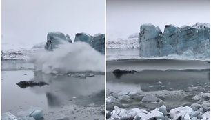 Turistai Islandijoje turėjo sprukti nuo griuvusio ledyno sukeltų bangų