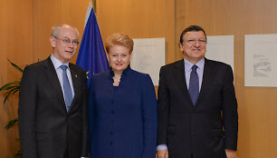 Prezidentė Dalia Grybauskaitė su Europos Vadovų Tarybos (EVT) Pirmininku Hermanu Van Rompuy ir Europos Komisijos Prezidentu Joz&eacute; Manueliu Barroso