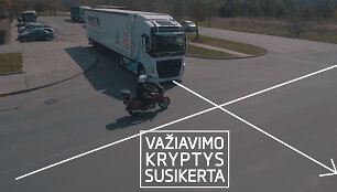Vilkiko ir motociklo trajektorijų susikirtimas